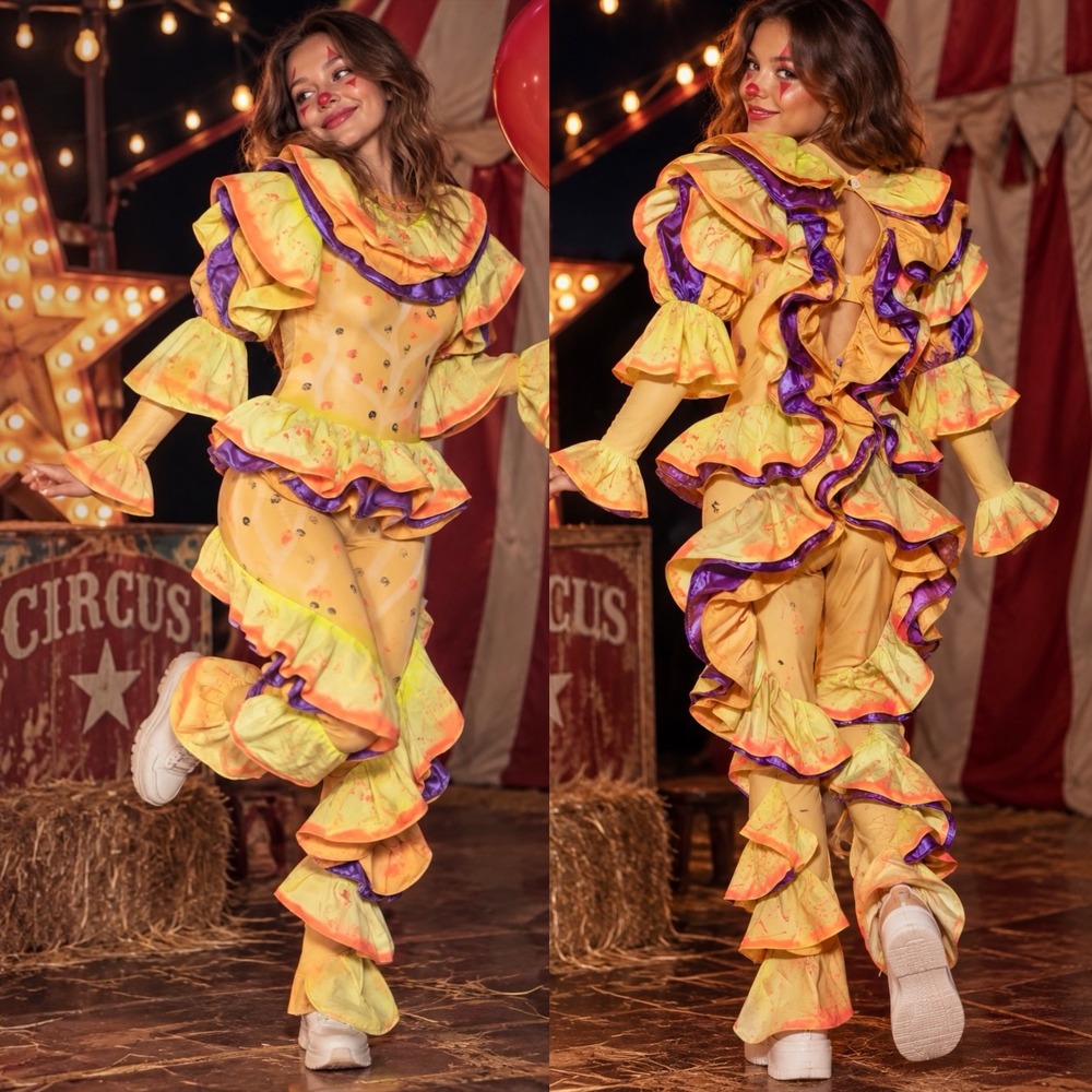 Handmade Theatrical Clown Costume Ruffled Jumpsuit Adult Small Halloween